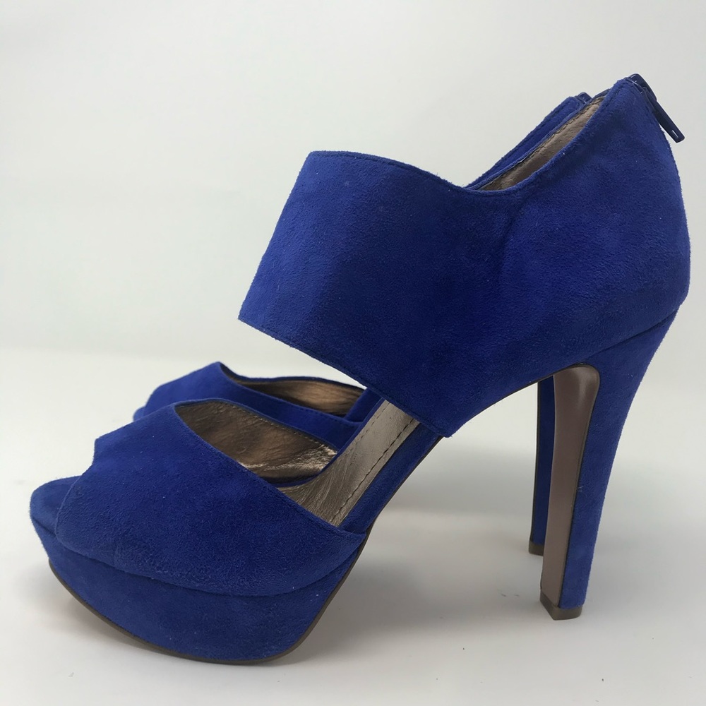 Vibrant Blue Suede Heels - Picture 2 of 8